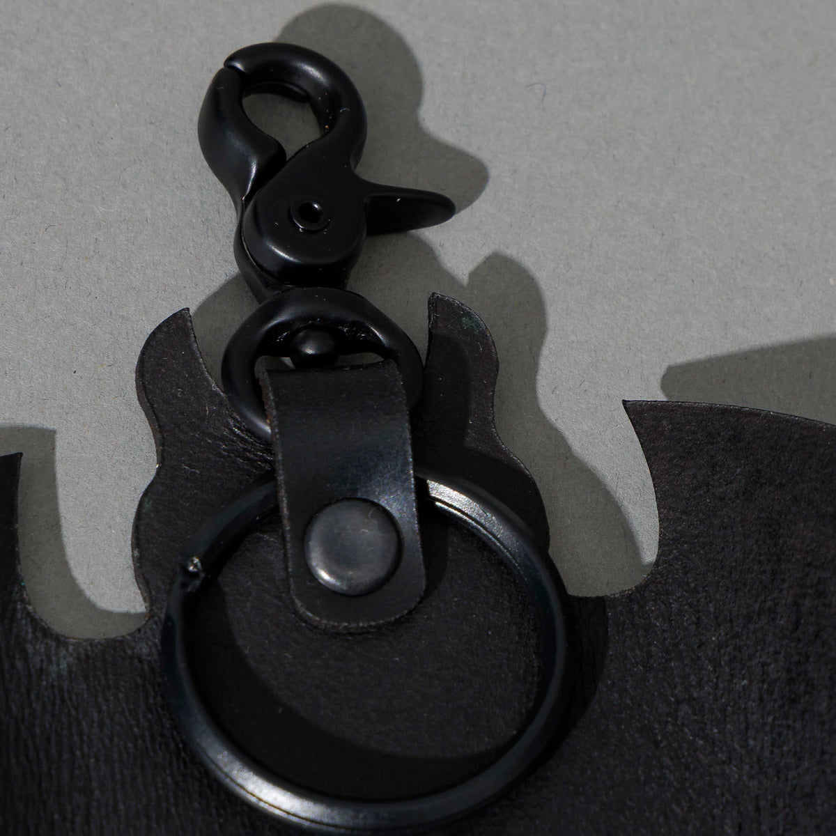 Bat Leather Key Case in Blacked Out Black Shell Cordovan, close-up detail, shot 2
