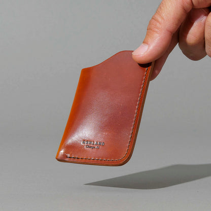 One-Off One-Shot Card Case in Blood Orange Shell Cordovan, held in hand, shot 2