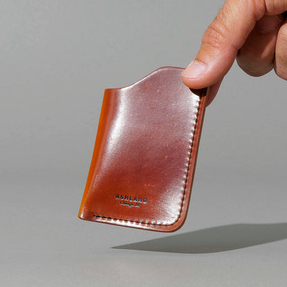One-Off One-Shot Card Case in Blood Orange Shell Cordovan, held in hand, shot 3