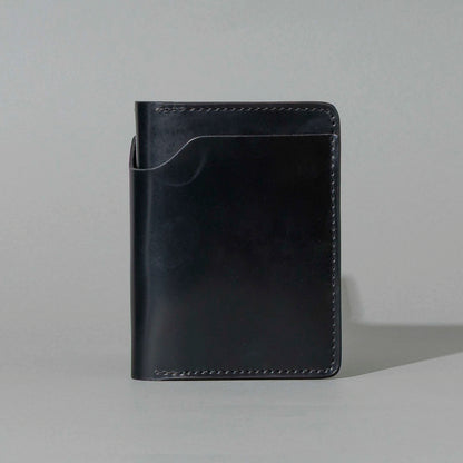 One-Off Traveler Passport Holder in Black Shell Cordovan with Red Pentagram Embroidery, front view, shot 1