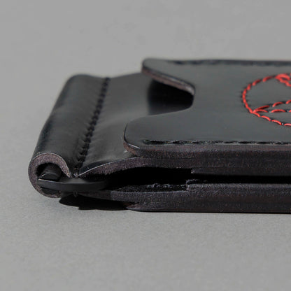 One-Off Capone Money Clip in Black Shell Cordovan with Red Pentagram Embroidery, close-up detail, shot 2