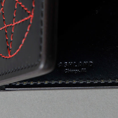 One-Off Capone Money Clip in Black Shell Cordovan with Red Pentagram Embroidery, close-up detail, shot 1