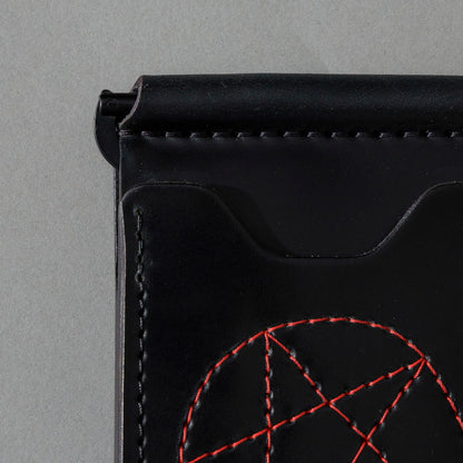 One-Off Capone Money Clip in Black Shell Cordovan with Red Pentagram Embroidery, close-up detail, shot 3