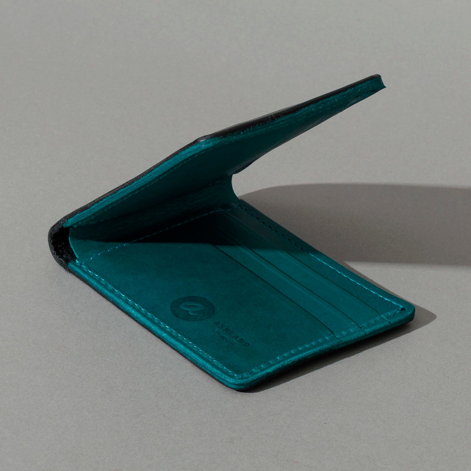 Johnny the Fox Wallet – Black & Teal Horween® Dublin – Ashland Leather