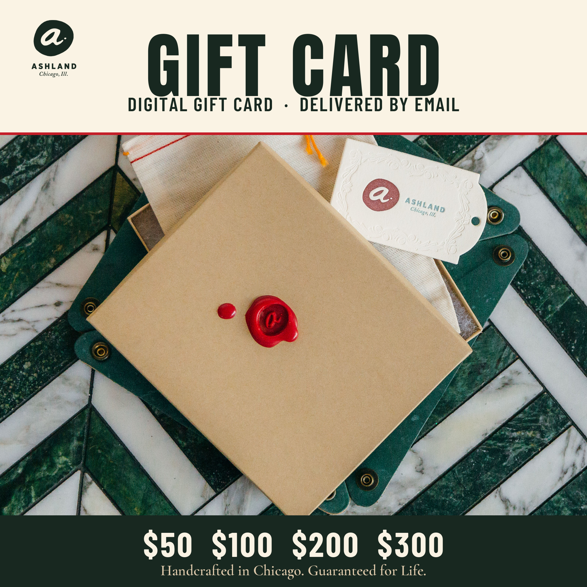 Ashland Leather digital gift card, delivered by email, $50 to $300