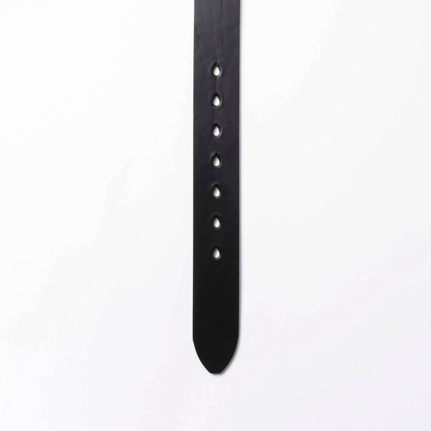 Black leather belt with holes on a white background