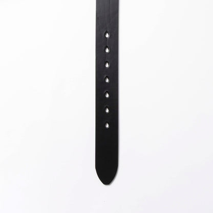Black leather belt with holes on a white background