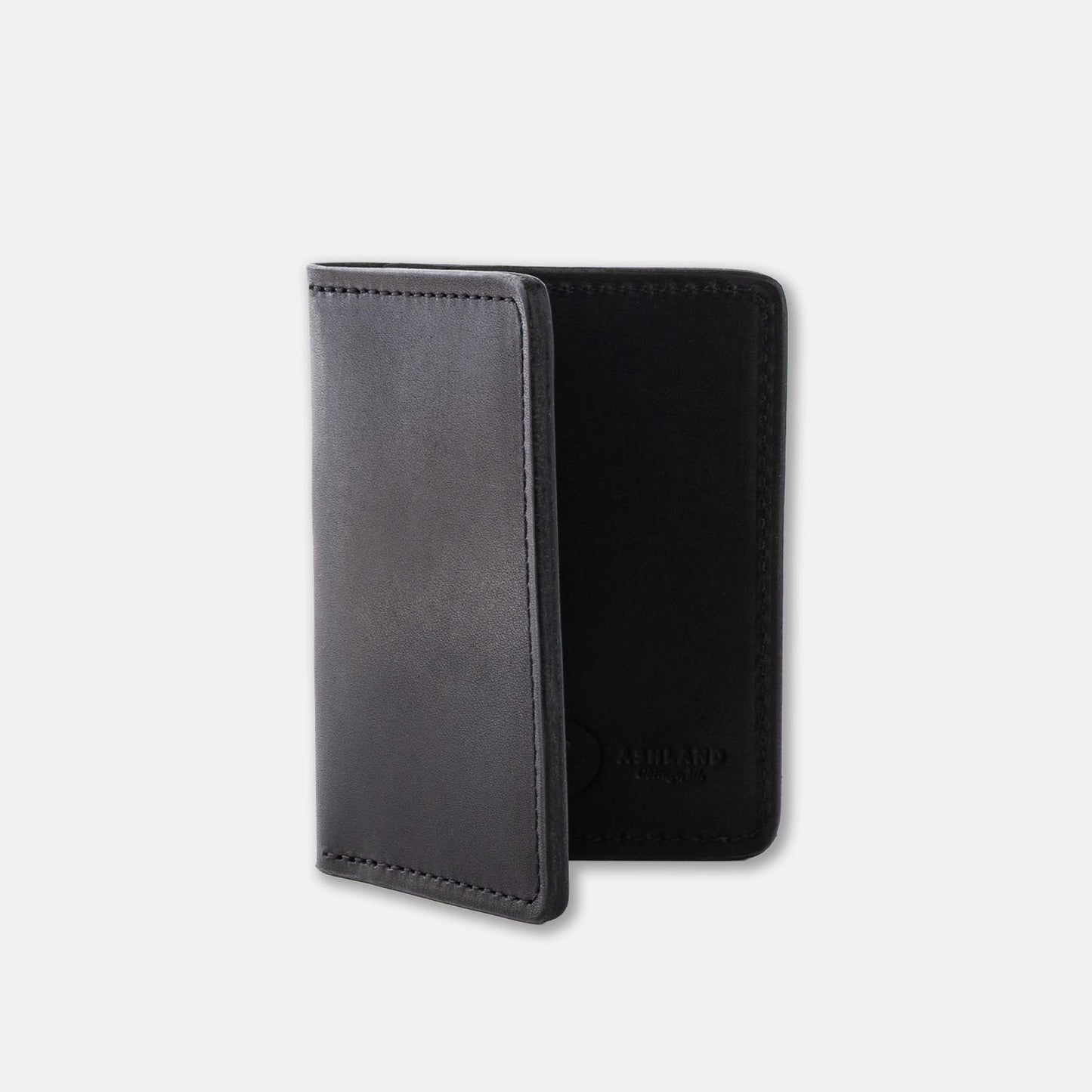 Bugs Moran minimalist wallet open to show angle detail