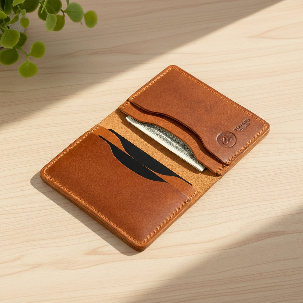 Bugs Moran Minimalist Leather Card Holder (English Tan Dublin