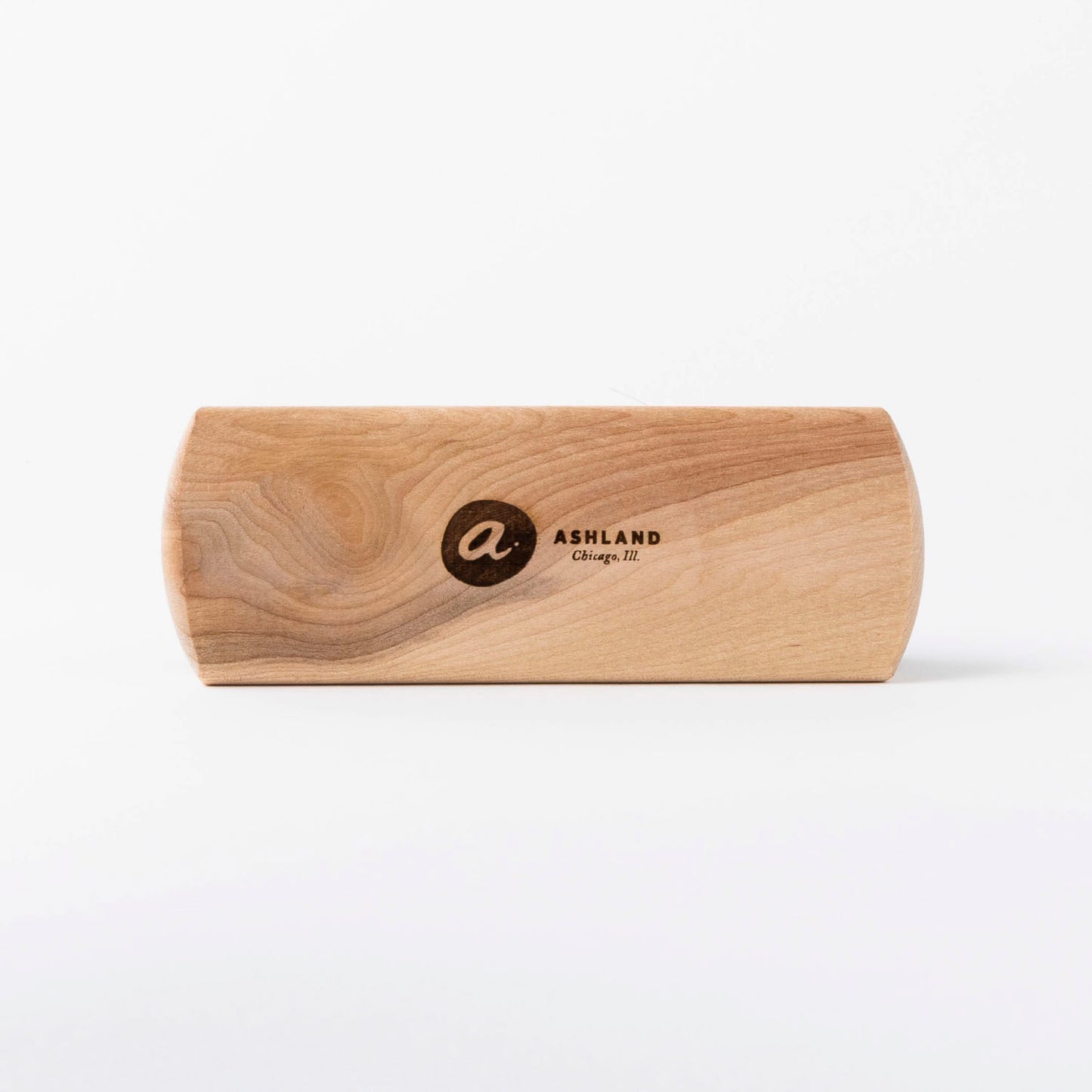 Wooden horsehair brush with a logo on a white background