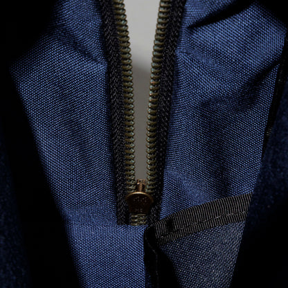 Close-up of the navy Cordura interior lining and zipper inside the Ashland Leather LaSalle Briefcase