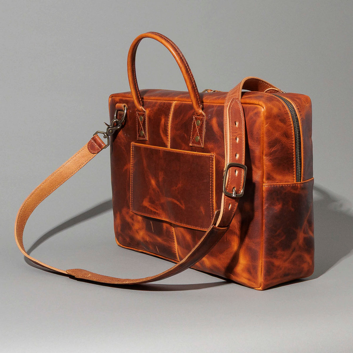 Close-up of the shoulder strap D-ring attachment on the Ashland Leather LaSalle Briefcase