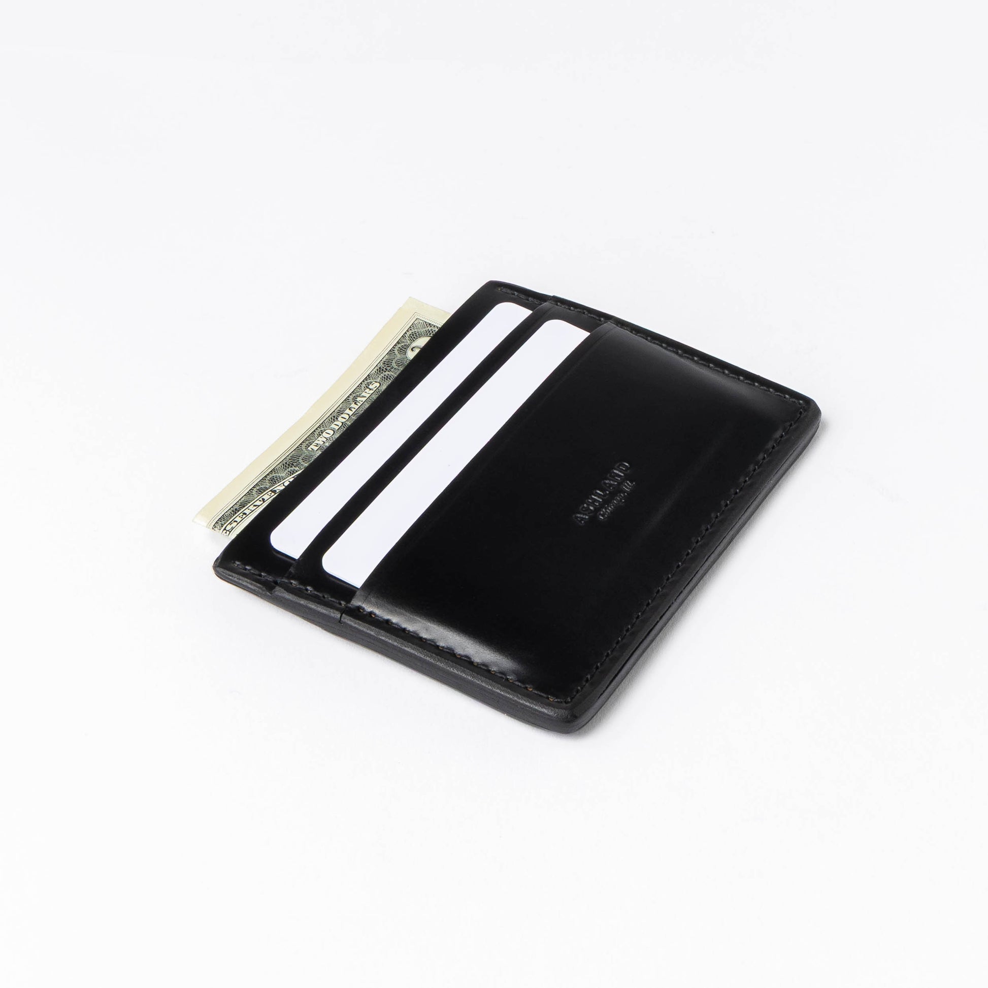 Black wallet with card slots on a white background