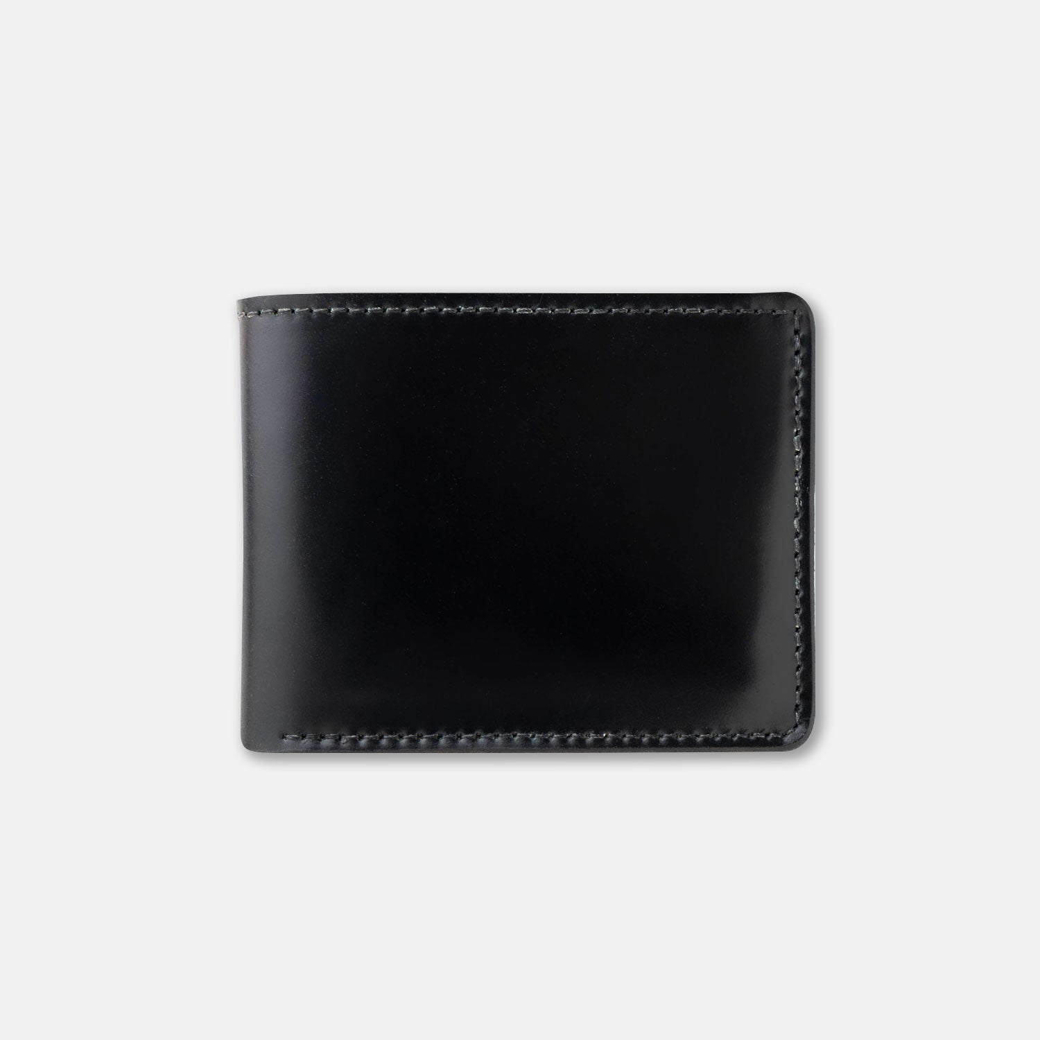 Black leather wallet on a light gray background