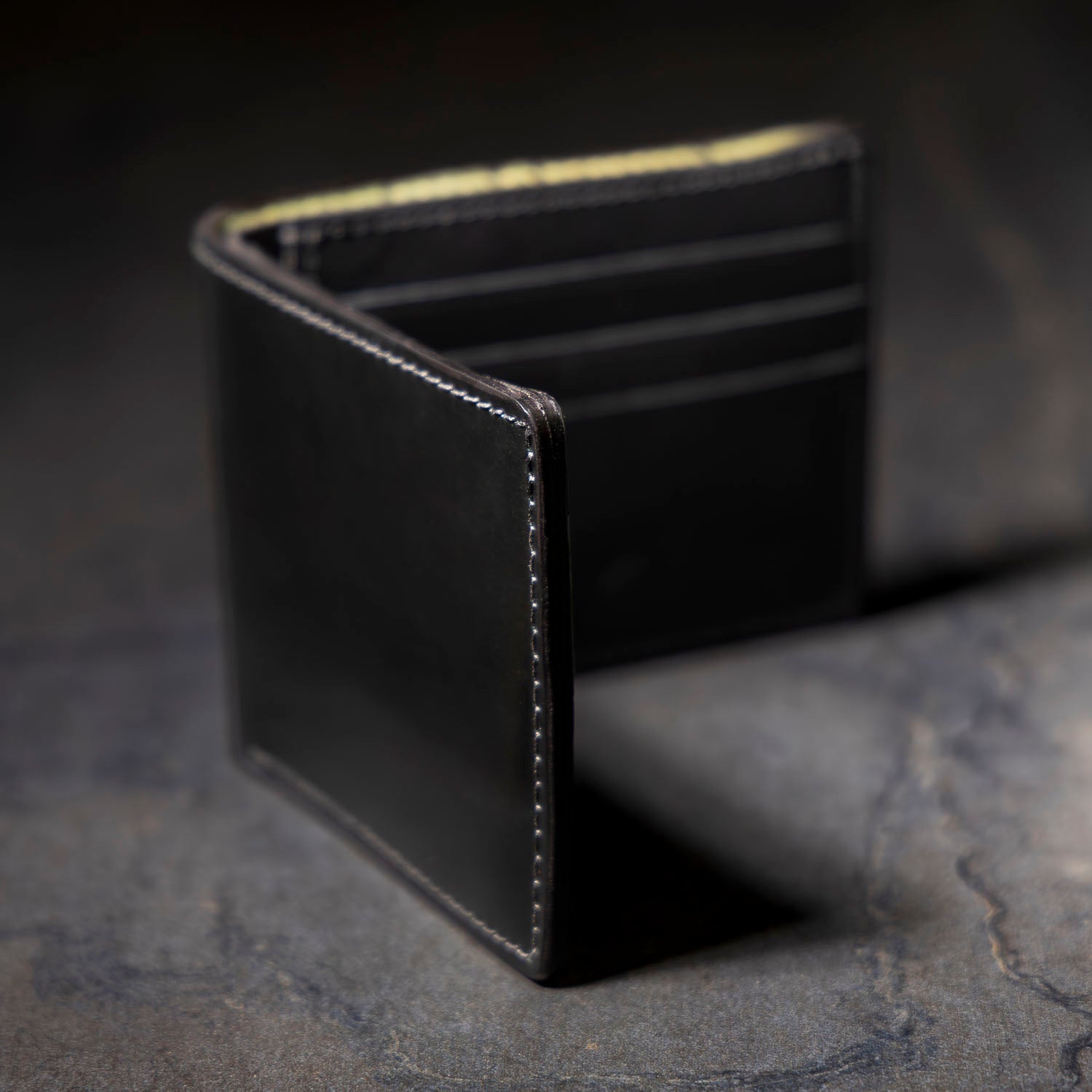 Leather edge detailing Johnny the Fox black shell cordovan