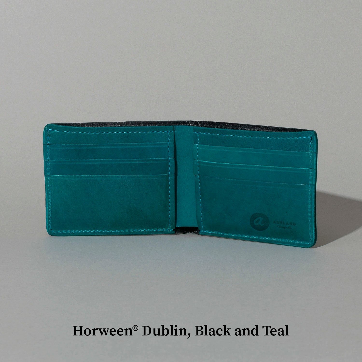 Men's Leather Wallet | Horween® Dublin, Black & Teal | Ashland Leather