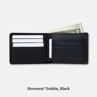 Open Johnny the Fox bifold wallet in black Horween® Dublin leather