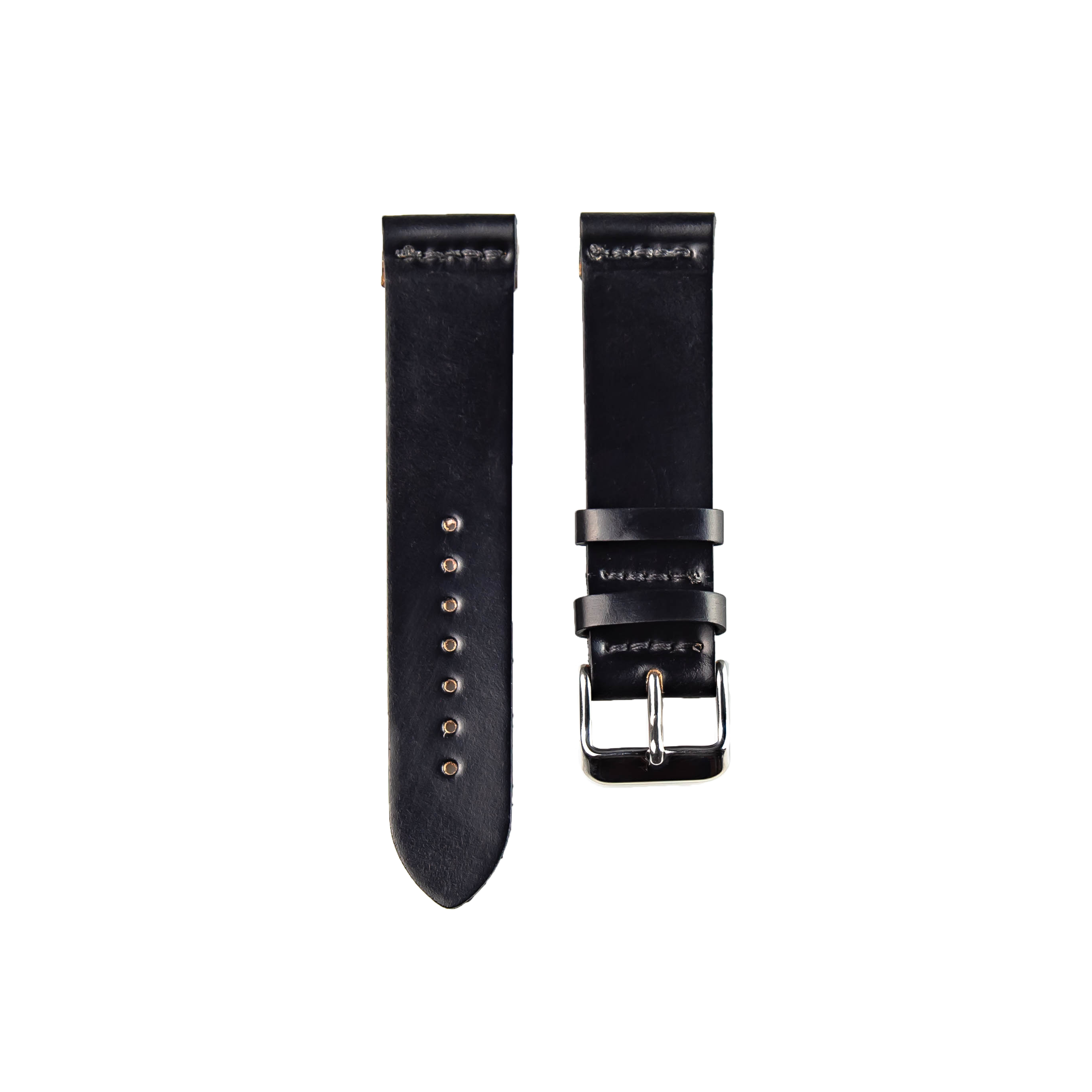 Two Piece Leather Watch Strap Black Horween Shell Cordovan