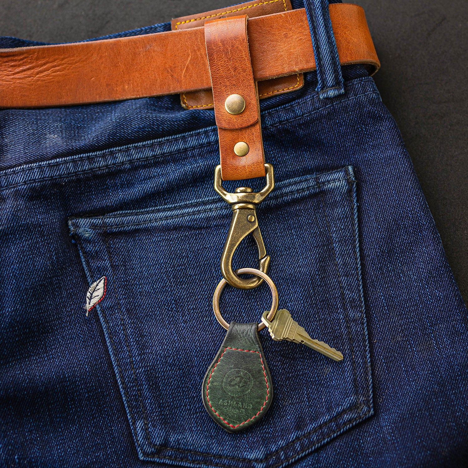 Handmade Leather Tassel Keychain Clip Red / Antique Brass Clip