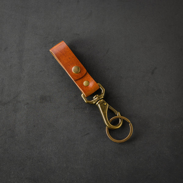 Lever Clip Tactical Horween Leather Key Chain - No Snap Natural Brass / Tan