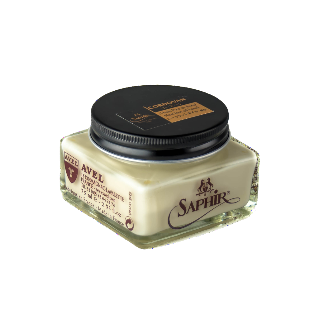 Jar of Saphir cordovan cream shoe polish for Horween shell cordovan