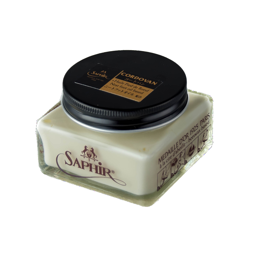 Jar of Saphir cordovan cream shoe polish for Horween shell cordovan