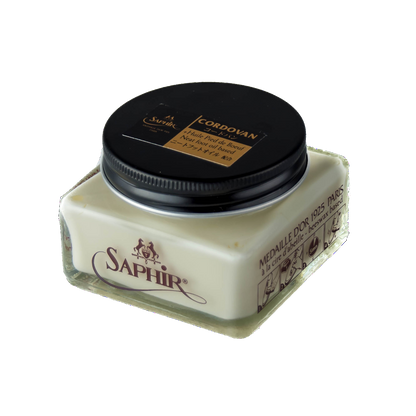 Jar of Saphir cordovan cream shoe polish for Horween shell cordovan