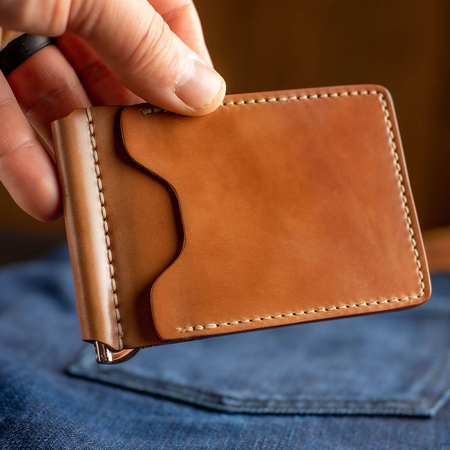 Check Money Clip Wallet in Charcoal - Men
