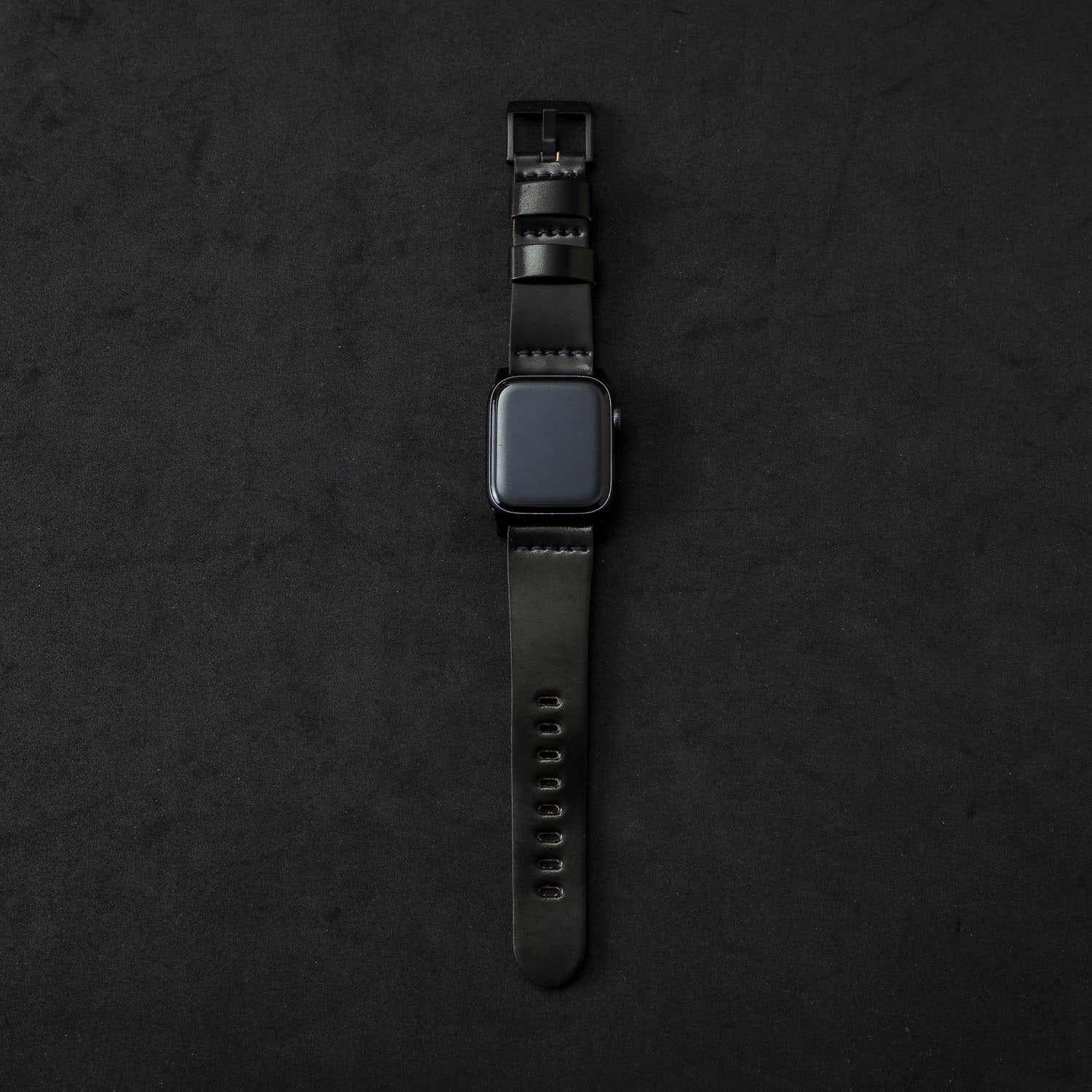 Obsidian Black Leather & Rubber Hybrid Apple Watch Band