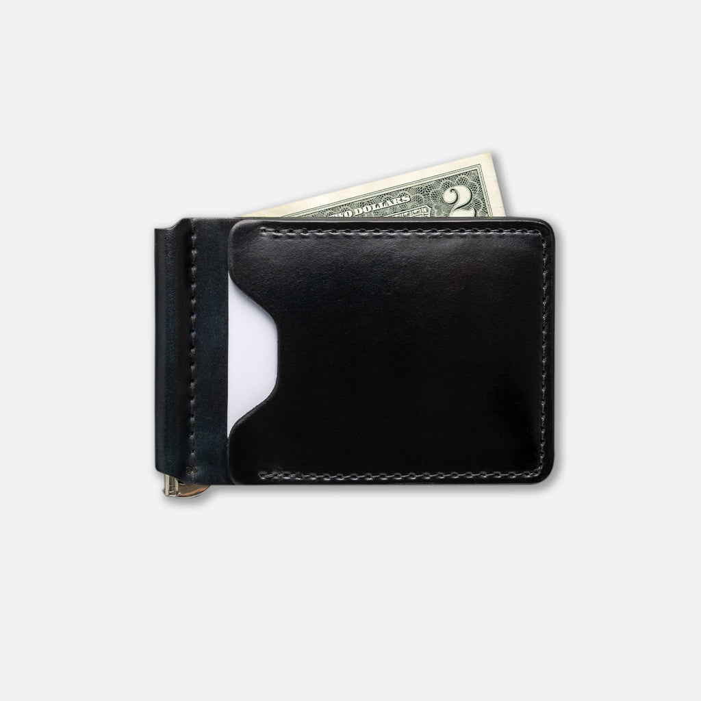 Black Leather Money Clip Wallet - Beautiful Black Horween Chromexcel, Black