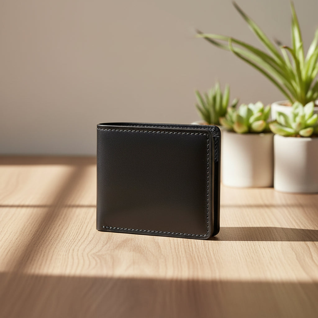 Johnny the Fox Men's Leather Wallet (100% Black Shell Cordovan)