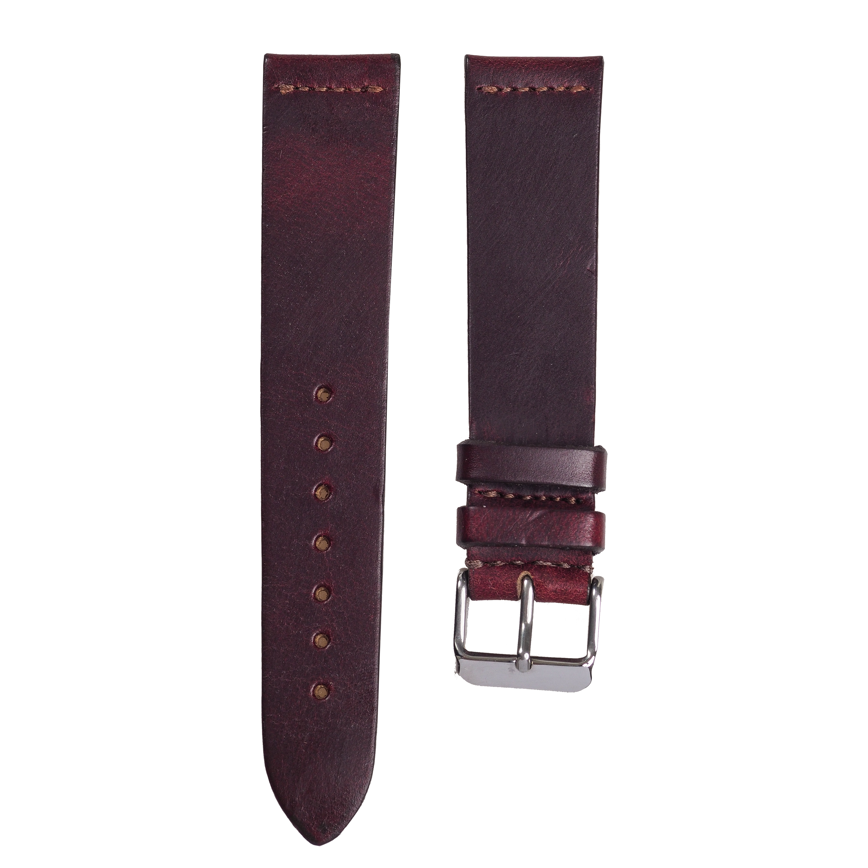 Burgundy leather watch strap top