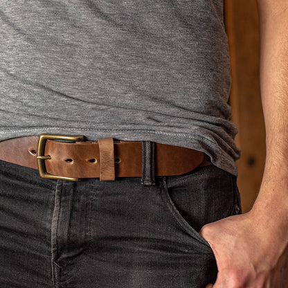 Ashland leather chromexcel belt on black jeans